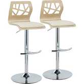 Folia Adjustable Swivel Bar Stool in Chrome, Natural Wood & Cream Leatherette (Set of 2)